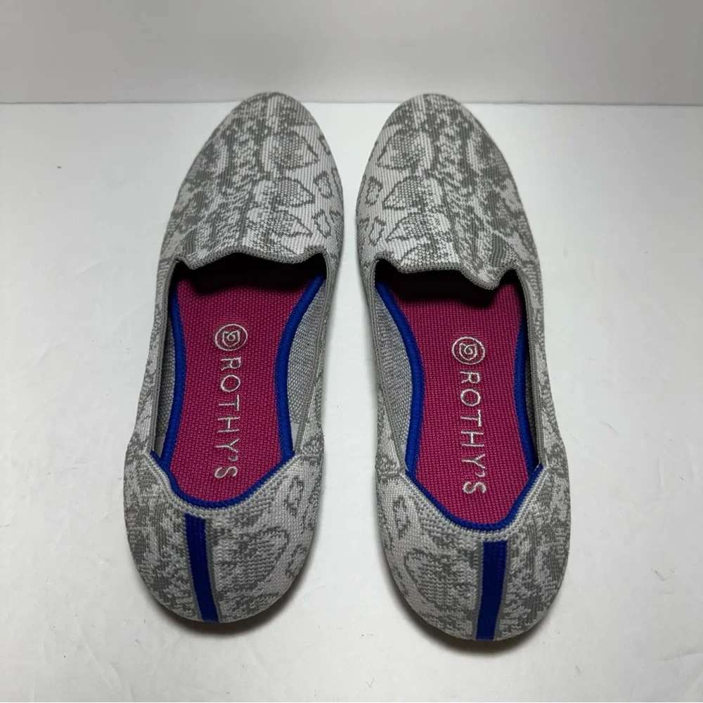 Rothy’s The Loafer Ivory Grey Snake Women's Round Toe Slip on Flats Size 9.5